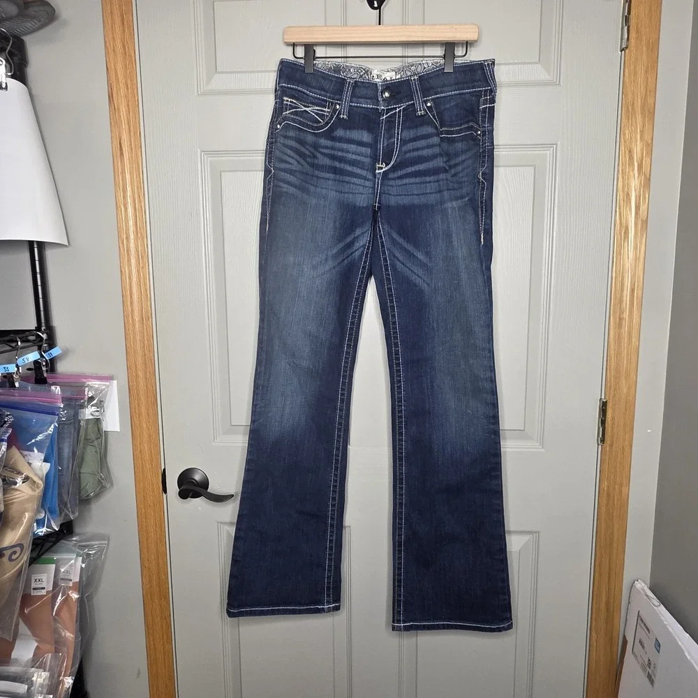Ariat Real Mid-Rise Boot Cut Jeans Womens 30L Regular Stretch Dark Wash Denim